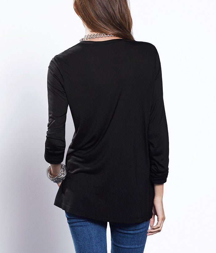 Beechwood Long Sleeved V-Neck Tee #Color_Black