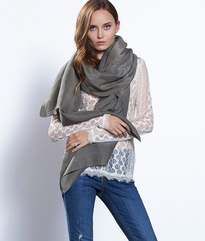 Oversized Silk Scarf #Color_DustyOlive