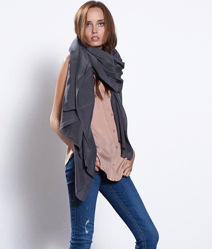 Oversized Silk Scarf #Color_DustySlate