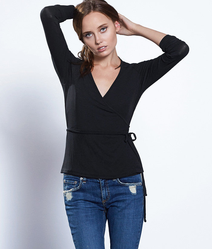 Eucalyptus Ribbed Wrap Top #Color_Black